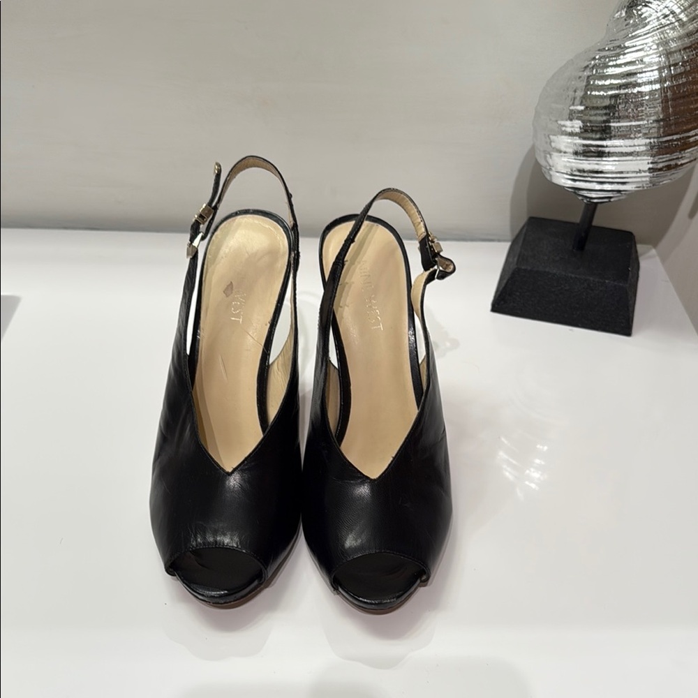 Nine West Elegant Black Slingback Peep-Toe Heels